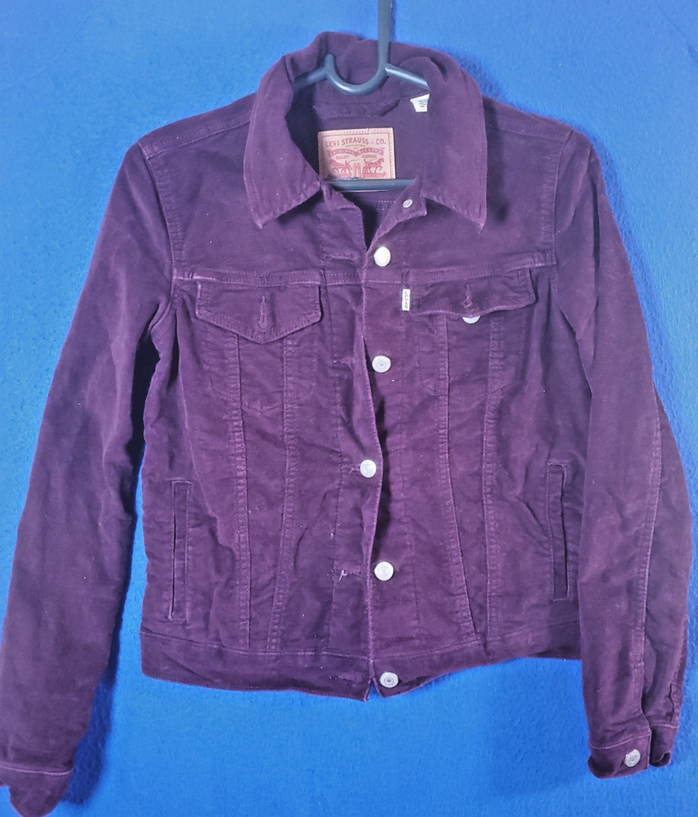 Levis Womens Size Small Purple Corduroy Trucker Jacket White Tab Button Crop